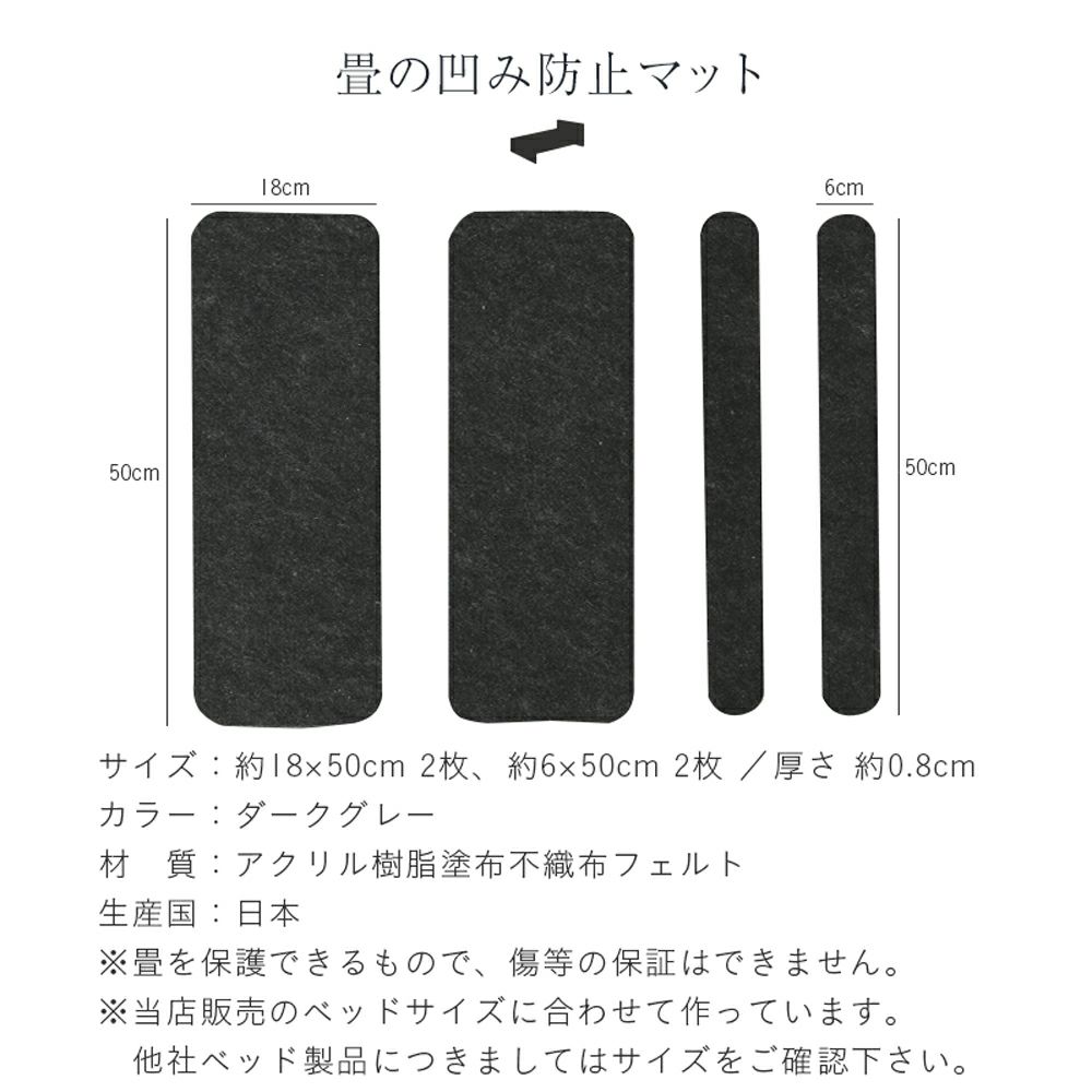 ヘッド付きベッド用畳のへこみ防止マットサイズ詳細