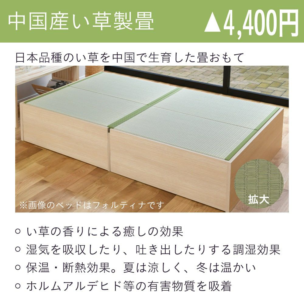 畳ベッド「フォルティナ」の中国産い草製畳4枚畳仕様の設置イメージと特徴