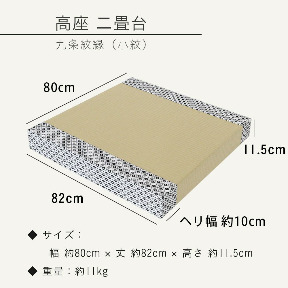 二畳台九条紋縁小紋のサイズ詳細