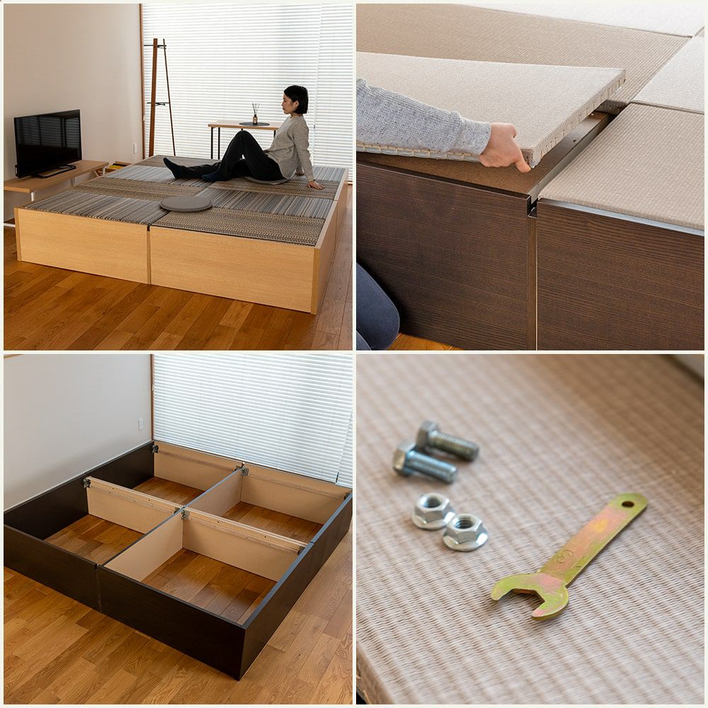 畳の下が収納になっている2台連結畳ベッド・小上がり畳「ゴジ」221タイプの使用イメージ