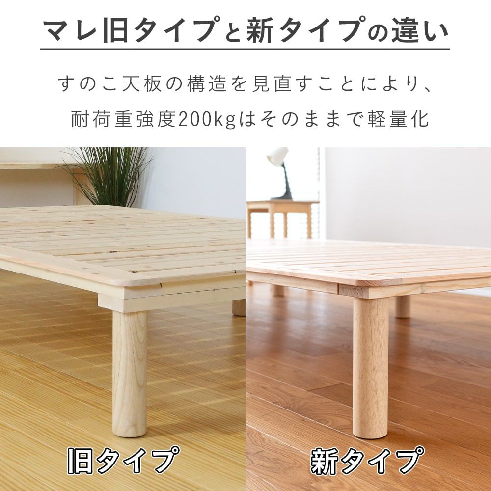檜すのこベッド「マレ」新タイプとマレ旧タイプの違い説明画像