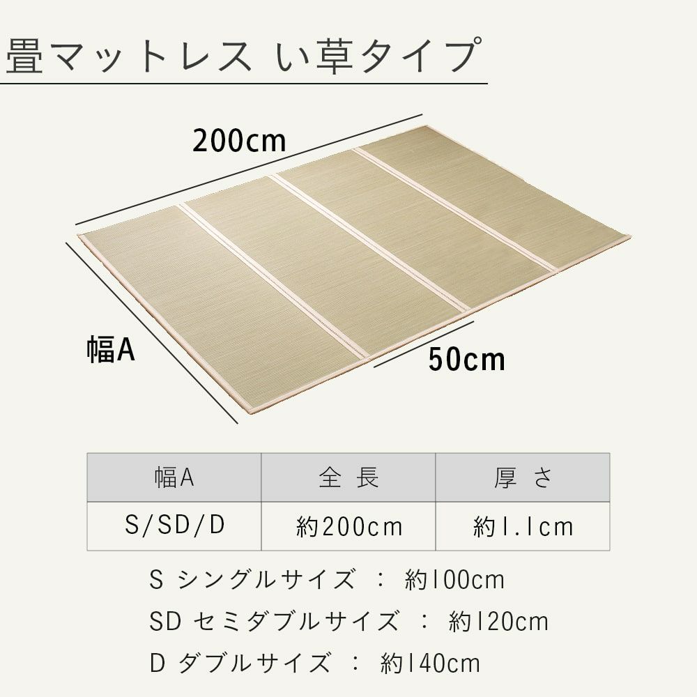 畳マットレスい草タイプのサイズ詳細